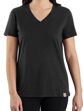 Carhartt Women’s Relaxed Fit V-Neck T-Shirt Black Size M Workwear Cotton Tee